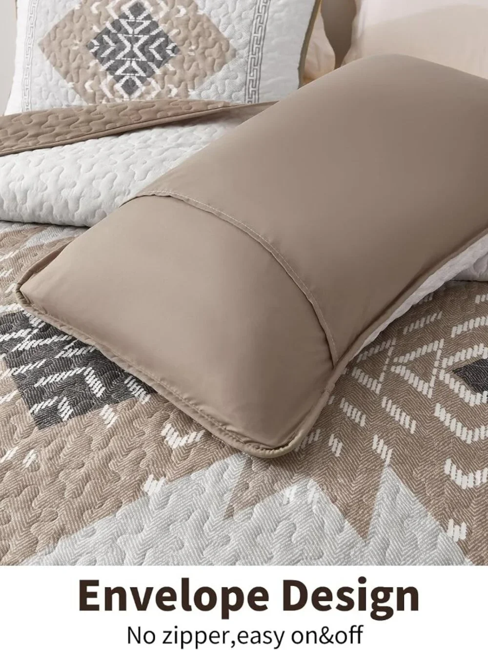 Brown Boho Aztec Geometric Reversible Quilt Bedding Set